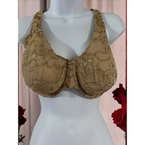 Cacique 42DDD Bra Beige Floral Lace Underwire Back Closure Adjustable Straps
